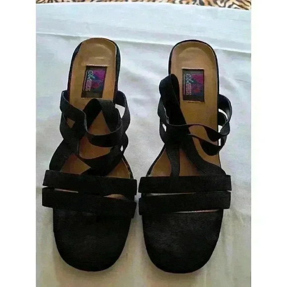 Women Art Effects Black Strappy Sandals 9 M 3" Chunk Block Heel Pre-owned - Picture 2 of 9